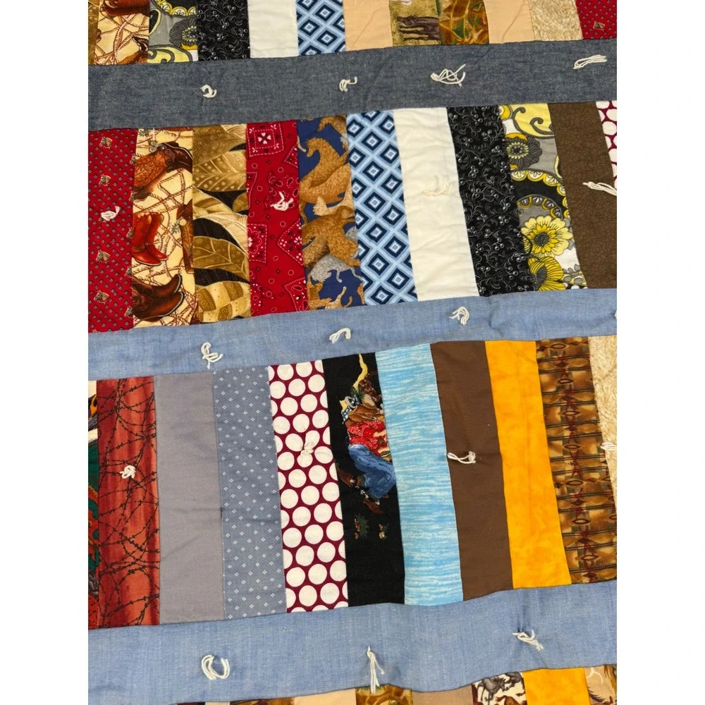 Handmade Patchwork Scrap Quilt Novelty Horse‎ Music Cowboy Denim Look 53x62